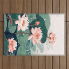 Japanese Wall Art Floral Lotus Painting Pink Pastel Green botanical Wabi Sabi Flower Poster  Outdoor Rug Gallery Image 1