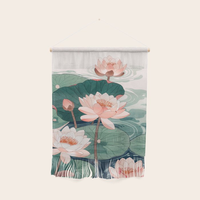 Japanese Wall Art Floral Lotus Painting Pink Pastel Green botanical Wabi Sabi Flower Poster  Wall Hanging Gallery Image 1
