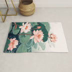 Japanese Wall Art Floral Lotus Painting Pink Pastel Green botanical Wabi Sabi Flower Poster  Rug Gallery Image 1