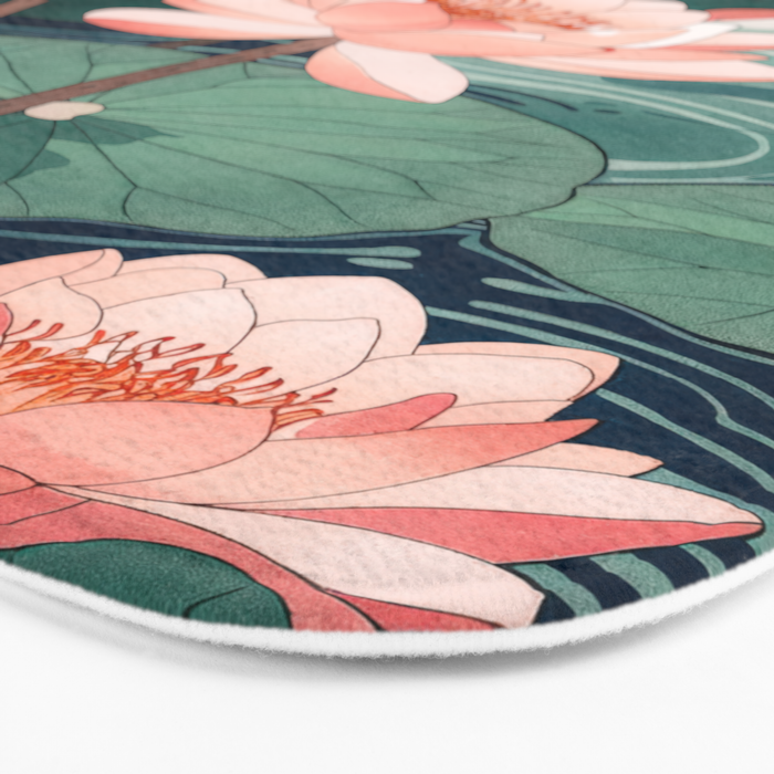 Japanese Wall Art Floral Lotus Painting Pink Pastel Green botanical Wabi Sabi Flower Poster  Bath Mat Gallery Image 3