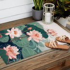 Japanese Wall Art Floral Lotus Painting Pink Pastel Green botanical Wabi Sabi Flower Poster  Outdoor Rug Gallery Image 2