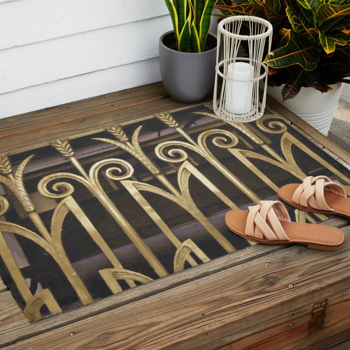 Art Deco Gold Abstract Modern Art Outdoor Rug Gallery Image 2