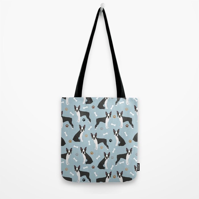 Boston Terrier Dogs Pattern Blue Tote Bag Gallery Image 2