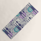 Retro Atomic Mid Century Pattern Grey Teal Blue and Lavender Yoga Mat Gallery Image 1
