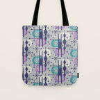 Retro Atomic Mid Century Pattern Grey Teal Blue and Lavender Tote Bag Gallery Image 1