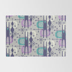 Retro Atomic Mid Century Pattern Grey Teal Blue and Lavender Rug Gallery Image 2