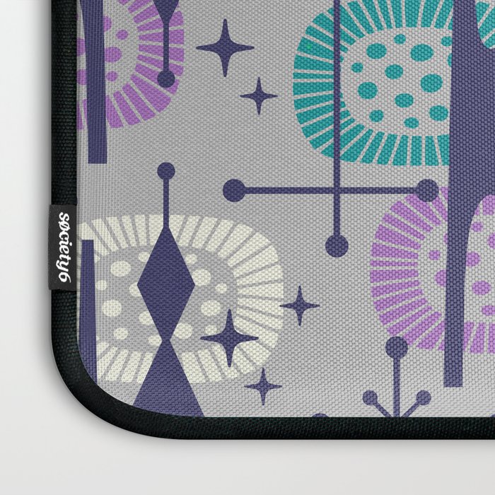 Retro Atomic Mid Century Pattern Grey Teal Blue and Lavender Laptop Sleeve Gallery Image 3