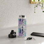 Retro Atomic Mid Century Pattern Grey Teal Blue and Lavender Water Bottle Gallery Image 5