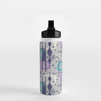 Retro Atomic Mid Century Pattern Grey Teal Blue and Lavender Water Bottle Gallery Image 2