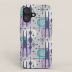 Retro Atomic Mid Century Pattern Grey Teal Blue and Lavender iPhone Case Gallery Image 1