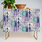Retro Atomic Mid Century Pattern Grey Teal Blue and Lavender Credenza Gallery Image 1