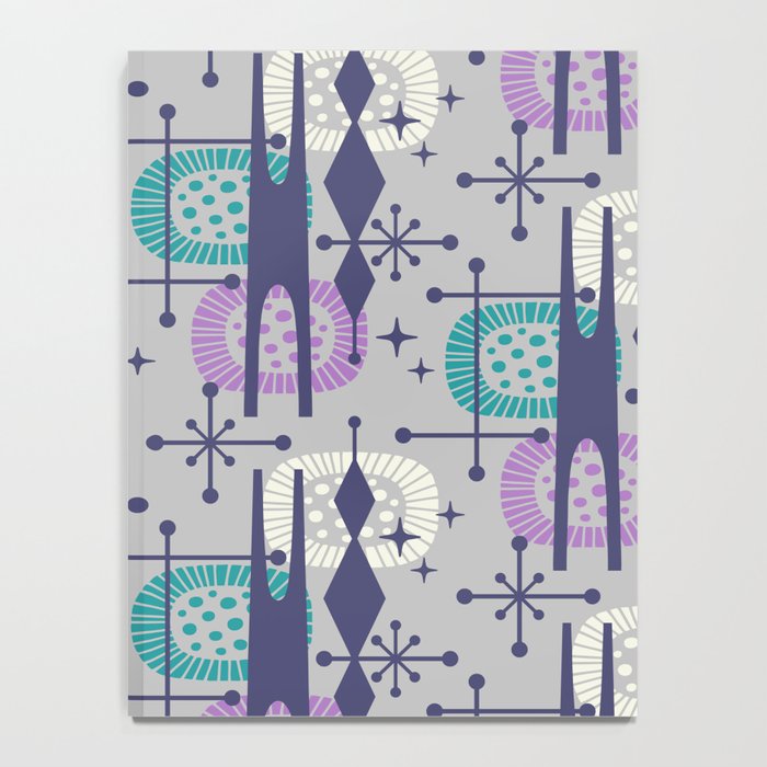 Retro Atomic Mid Century Pattern Grey Teal Blue and Lavender Notebook Gallery Image 4