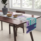 Retro Atomic Mid Century Pattern Grey Teal Blue and Lavender Table Runner Gallery Image 2