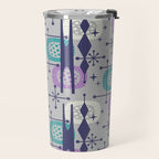Retro Atomic Mid Century Pattern Grey Teal Blue and Lavender Travel Mug Gallery Image 2