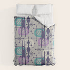 Retro Atomic Mid Century Pattern Grey Teal Blue and Lavender Duvet Cover Gallery Image 6