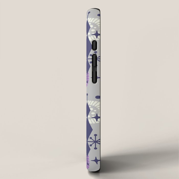 Retro Atomic Mid Century Pattern Grey Teal Blue and Lavender iPhone Case Gallery Image 2