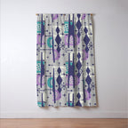 Retro Atomic Mid Century Pattern Grey Teal Blue and Lavender Window Curtain Gallery Image 3