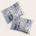 Retro Atomic Mid Century Pattern Grey Teal Blue and Lavender Pillow Sham Gallery Image 3