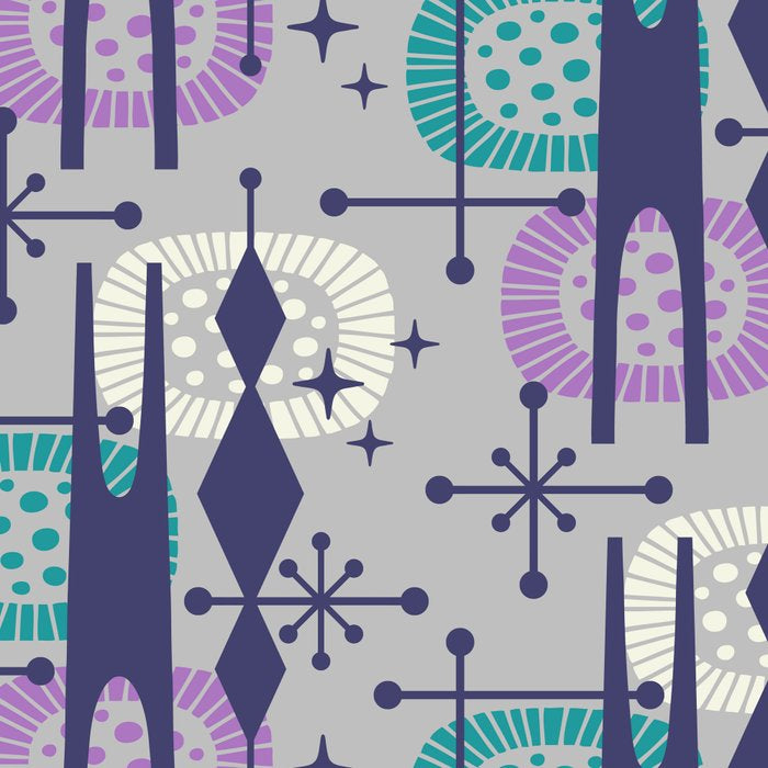 Retro Atomic Mid Century Pattern Grey Teal Blue and Lavender Coffee Mug Gallery Image 2