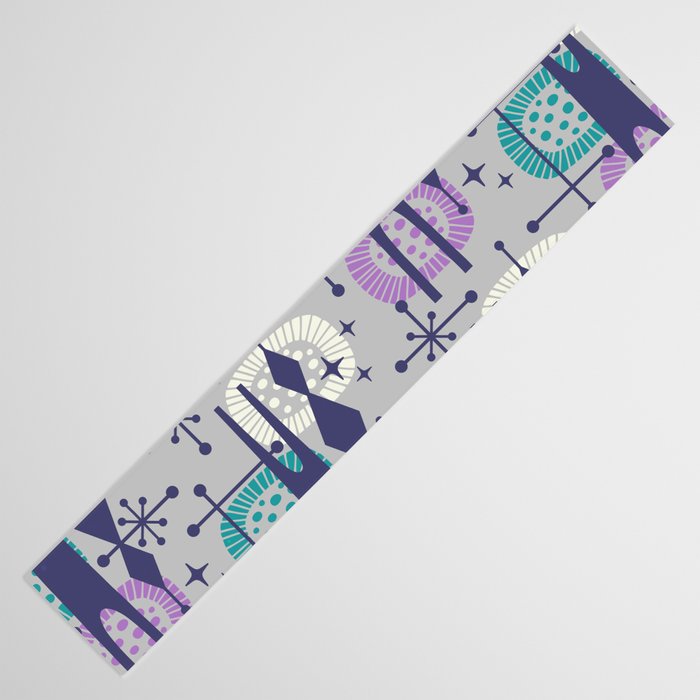 Retro Atomic Mid Century Pattern Grey Teal Blue and Lavender Table Runner Gallery Image 3