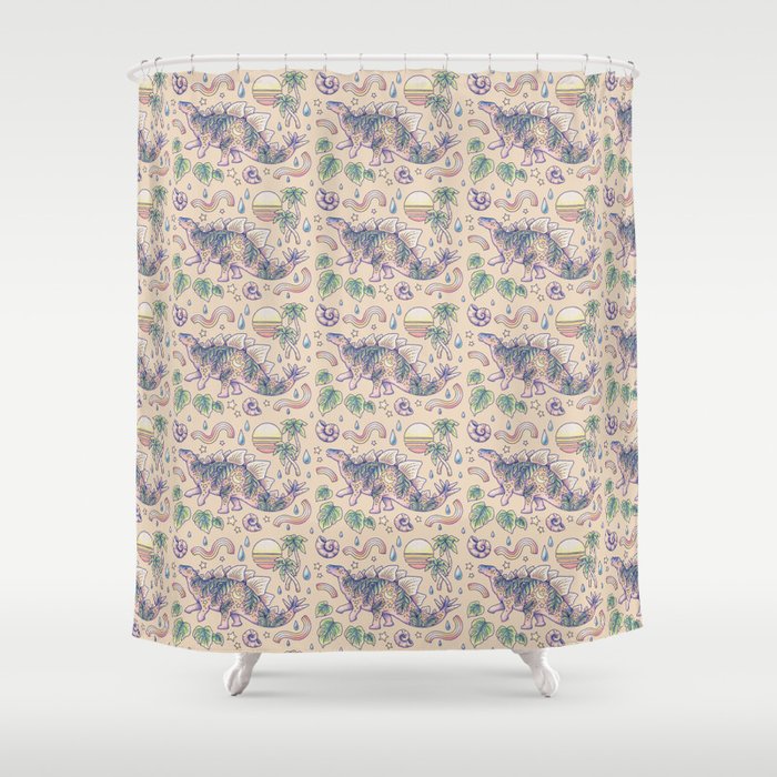  Jurassic Days, Jurassic Nights: Stegosaurus | Dinosaur Tropical Art Shower Curtain Gallery Image 1