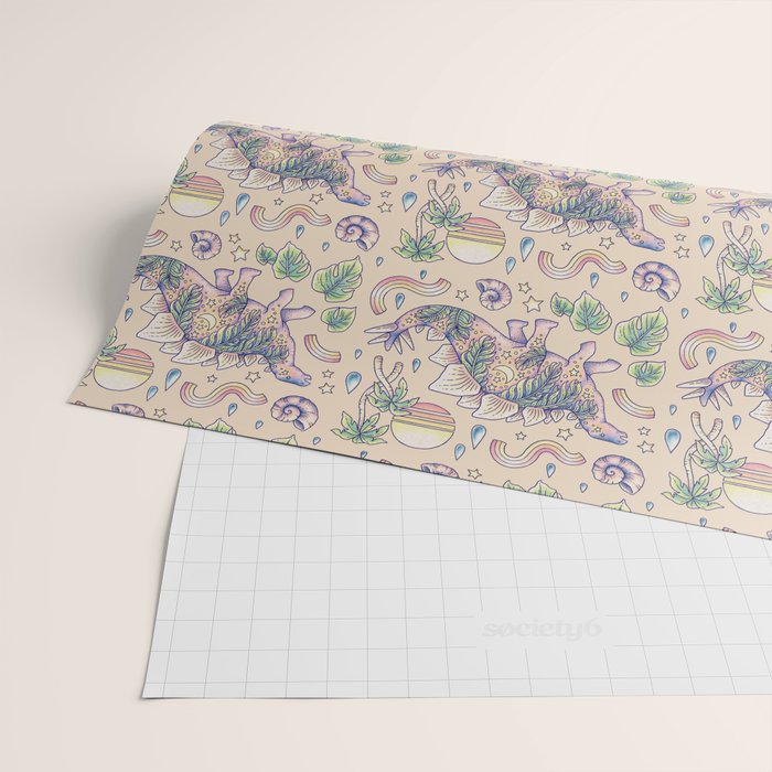  Jurassic Days, Jurassic Nights: Stegosaurus | Dinosaur Tropical Art Wrapping Paper Gallery Image 2