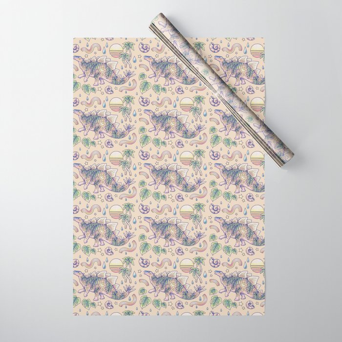  Jurassic Days, Jurassic Nights: Stegosaurus | Dinosaur Tropical Art Wrapping Paper Gallery Image 1