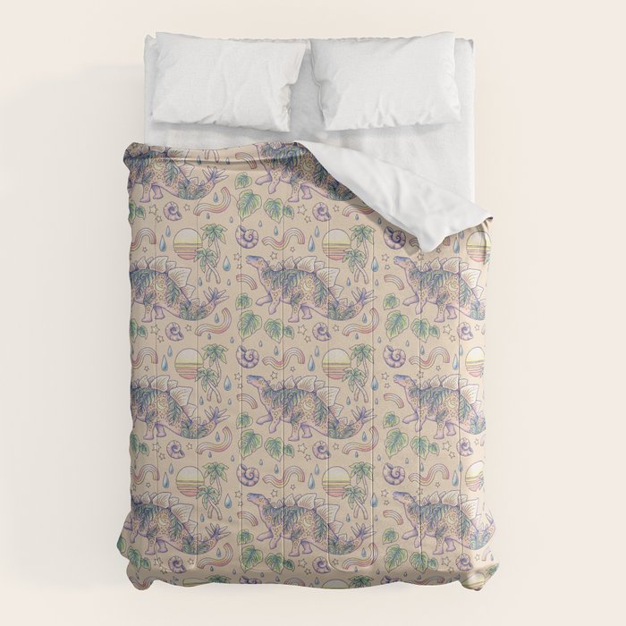  Jurassic Days, Jurassic Nights: Stegosaurus | Dinosaur Tropical Art Comforter Gallery Image 6