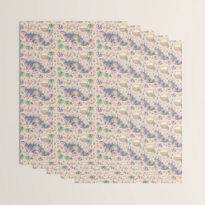  Jurassic Days, Jurassic Nights: Stegosaurus | Dinosaur Tropical Art Wrapping Paper Gallery Image 3