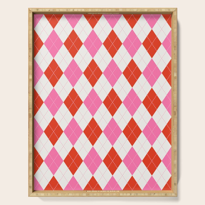 Pink and Red Argyle Serving Tray Gallery Image 1