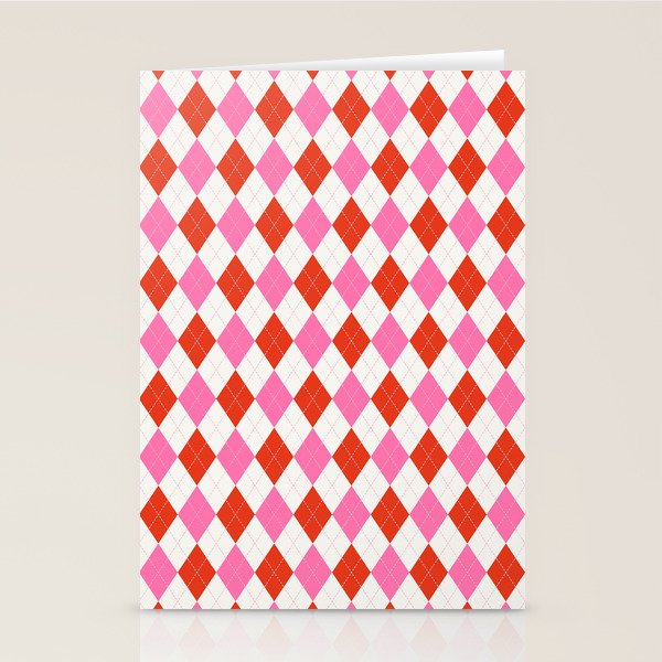 Pink and Red Argyle Stationery Card Gallery Image 2