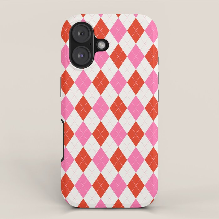 Pink and Red Argyle iPhone Case Gallery Image 1