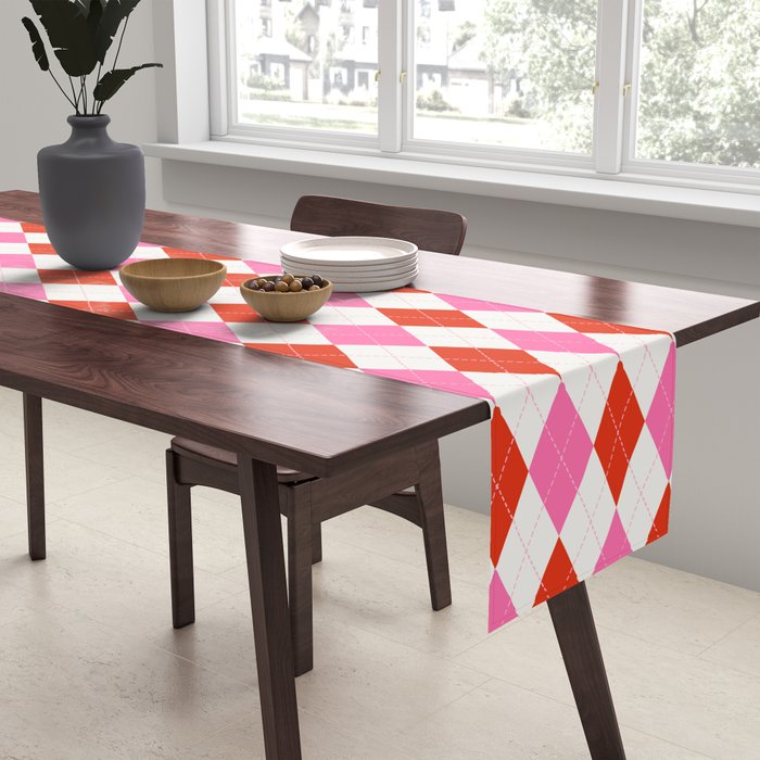 Pink and Red Argyle Table Runner Gallery Image 2