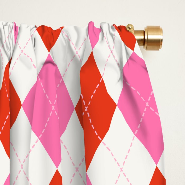 Pink and Red Argyle Window Curtain Gallery Image 2