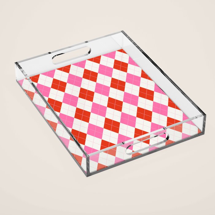Pink and Red Argyle Acrylic Tray Gallery Image 1