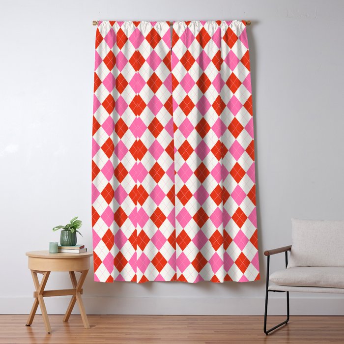 Pink and Red Argyle Window Curtain Gallery Image 5