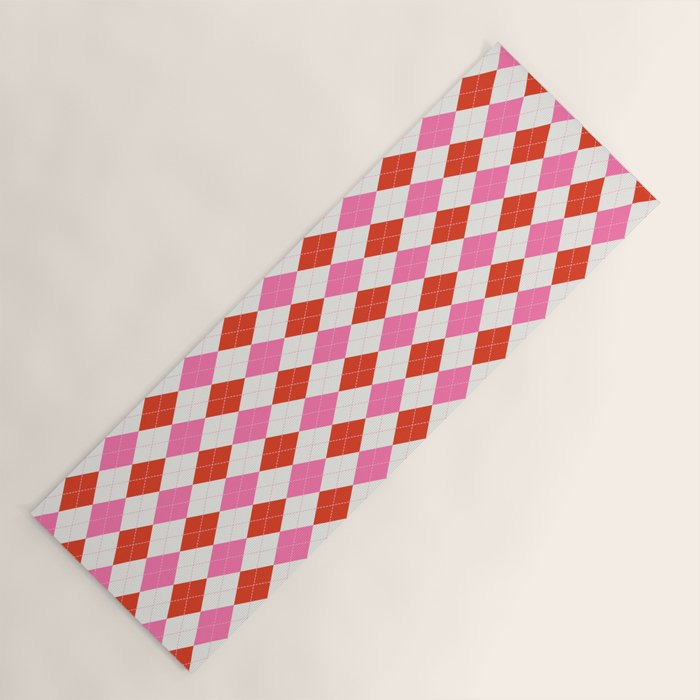 Pink and Red Argyle Yoga Mat Gallery Image 1
