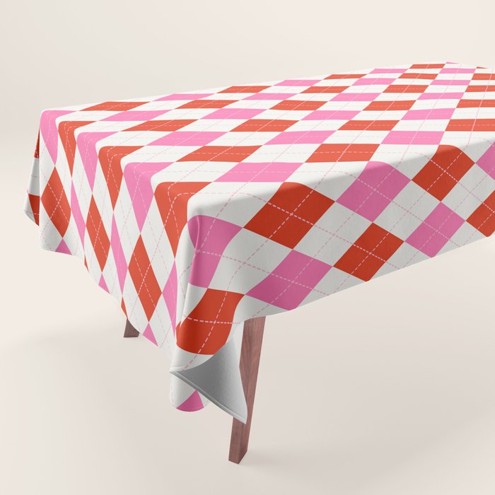 Pink and Red Argyle Tablecloth Gallery Image 1