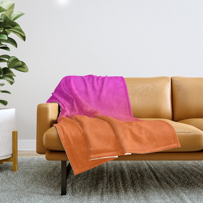 Hot Magenta Pink and Orange Trendy Ombre Throw Blanket Gallery Image 1