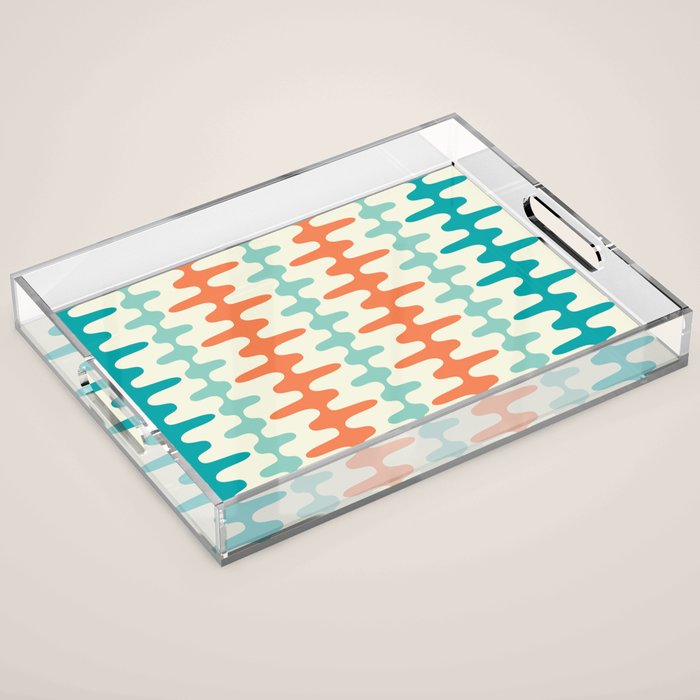 Retro Mid Century Modern Trellis Print Orange and Teal Acrylic Tray Gallery Image 1