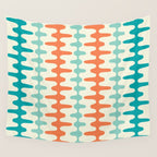 Retro Mid Century Modern Trellis Print Orange and Teal Wall Tapestry Gallery Image 4