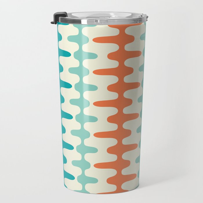 Retro Mid Century Modern Trellis Print Orange and Teal Travel Mug Gallery Image 3