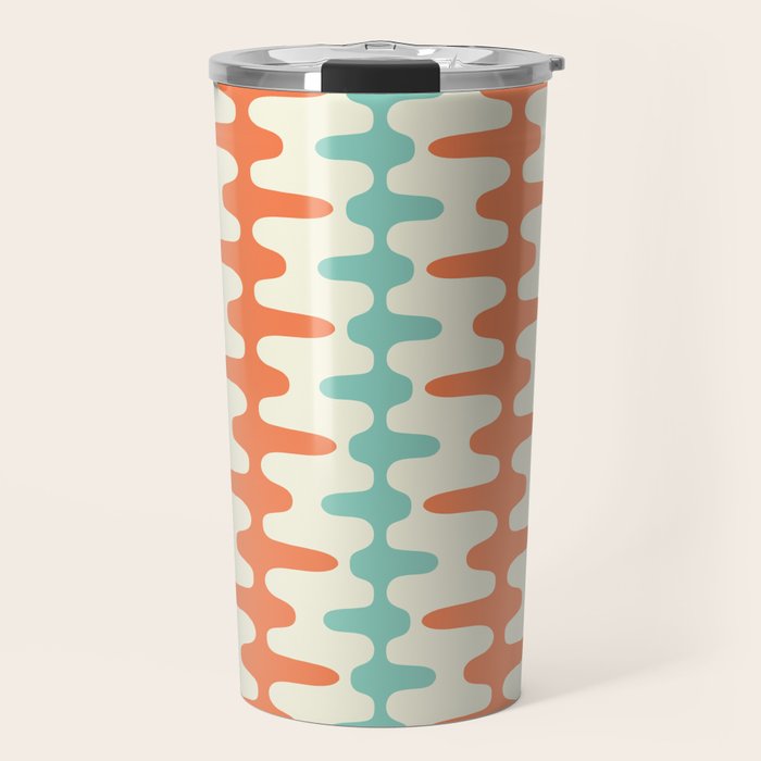 Retro Mid Century Modern Trellis Print Orange and Teal Travel Mug Gallery Image 1