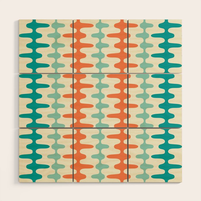 Retro Mid Century Modern Trellis Print Orange and Teal Wood Wall Art Gallery Image 1