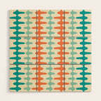 Retro Mid Century Modern Trellis Print Orange and Teal Wood Wall Art Gallery Image 1