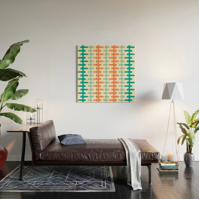 Retro Mid Century Modern Trellis Print Orange and Teal Wood Wall Art Gallery Image 2
