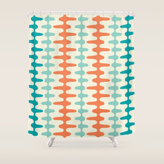 Retro Mid Century Modern Trellis Print Orange and Teal Shower Curtain Gallery Image 1