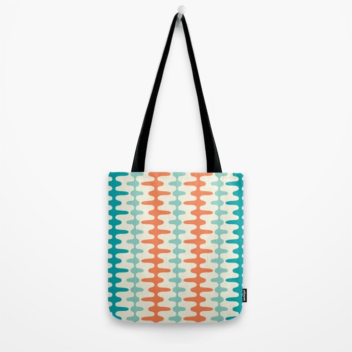 Retro Mid Century Modern Trellis Print Orange and Teal Tote Bag Gallery Image 2