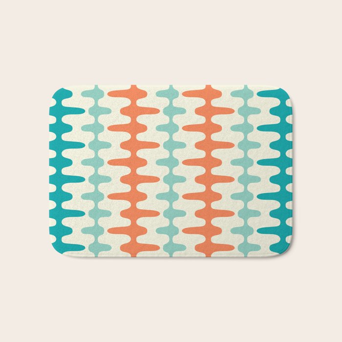 Retro Mid Century Modern Trellis Print Orange and Teal Bath Mat Gallery Image 1