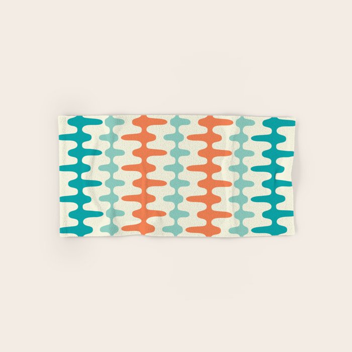 Retro Mid Century Modern Trellis Print Orange and Teal Bath Towel Gallery Image 1